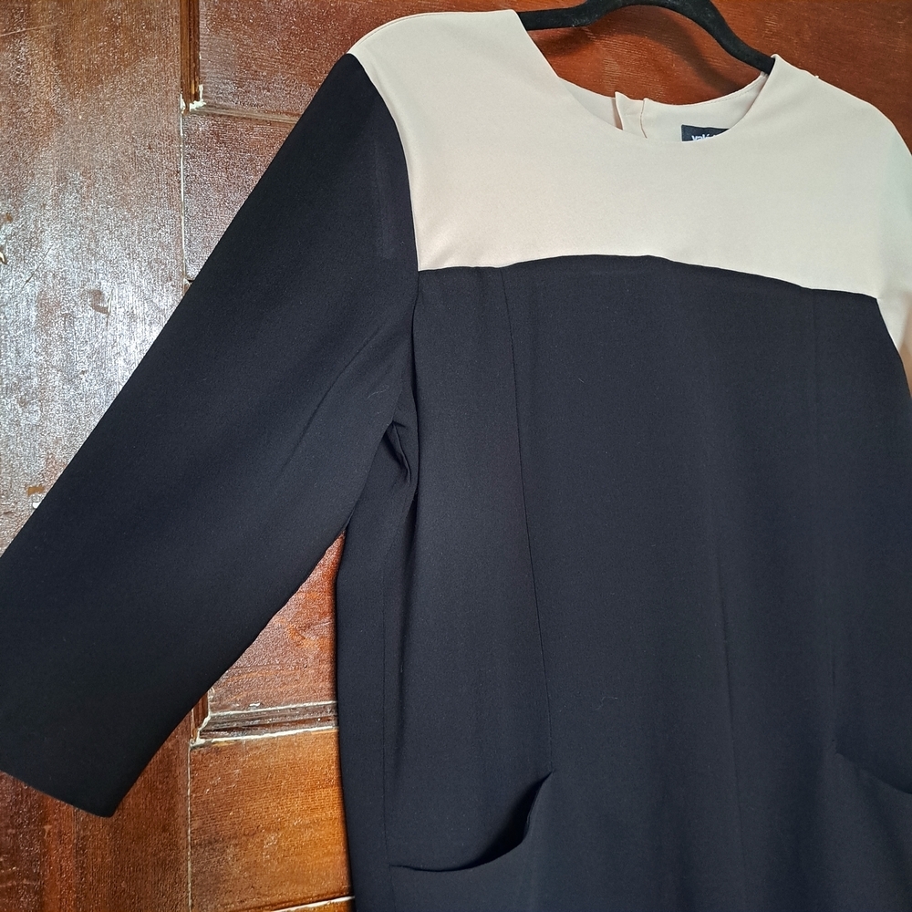 🇨🇦 Valérie Dumaine Colorblock Shift Dress – Black & White – Size M - Picture 9 of 11